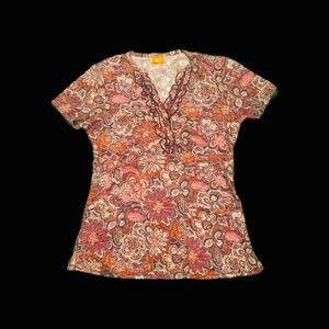 🚨Elan by Barco XS/SMALL "Hawaiian/Flowers" Accent Medical Scrub Top